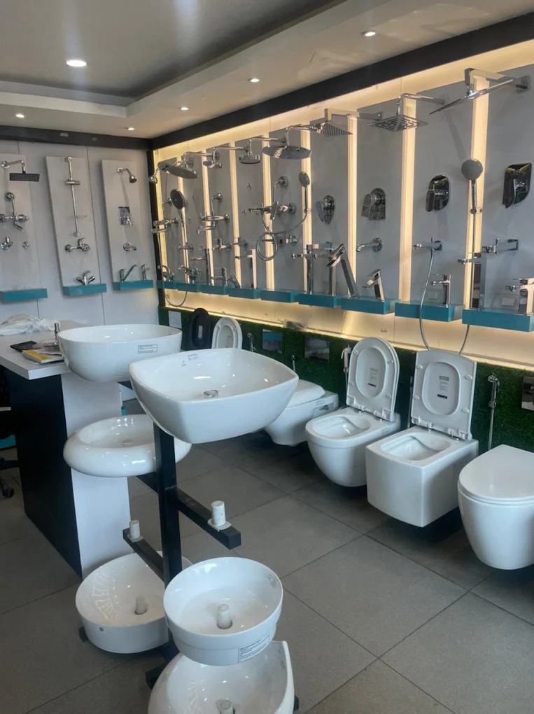 Shower and sanitaryware display at the Aggarwal & Co. showroom